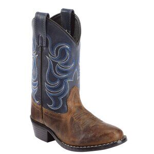 Cody James Boys Holt Two Tone Embroidered Western Boots Round Toe Size 2 Big Kid